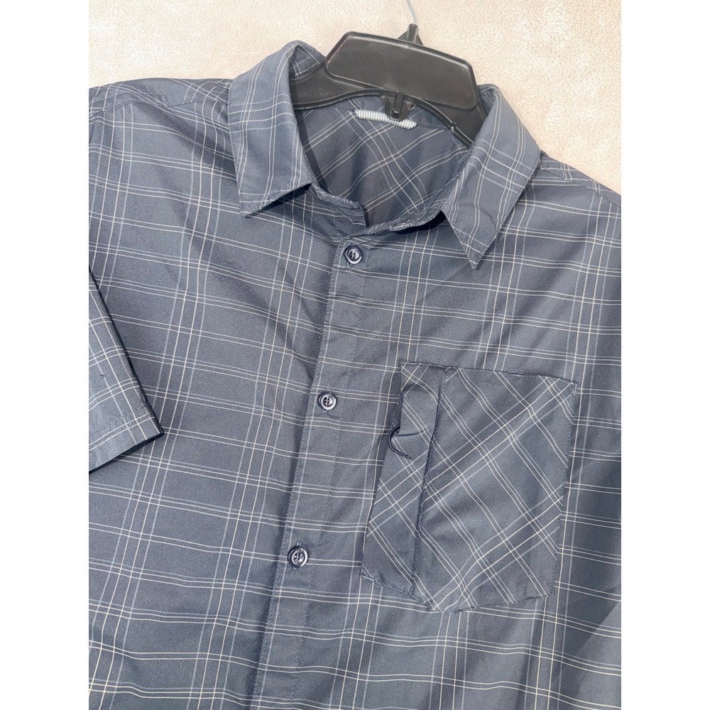 RAB Mello Shirt Mens Large Navy Blue Grid Short Sleeve Button Up Hiking Shirt